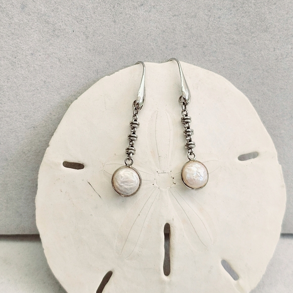 Jewelry - Sterling 925 ITALY Rolo Link Freshwater Pearl Drop Earrings